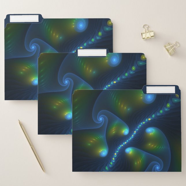 Fantasy Lights Abstract Blue Green Yellow Fractal File Folder (Set)
