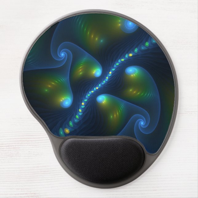 Fantasy Lights Abstract Blue Green Yellow Fractal Gel Mouse Pad (Front)