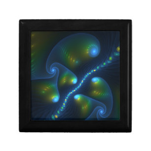 Fantasy Lights Abstract Blue Green Yellow Fractal Gift Box