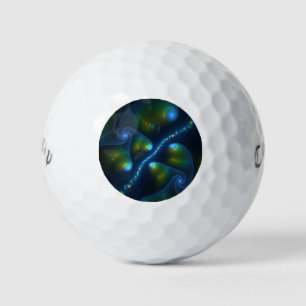 Fantasy Lights Abstract Blue Green Yellow Fractal Golf Balls