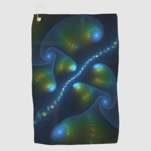 Fantasy Lights Abstract Blue Green Yellow Fractal Golf Towel