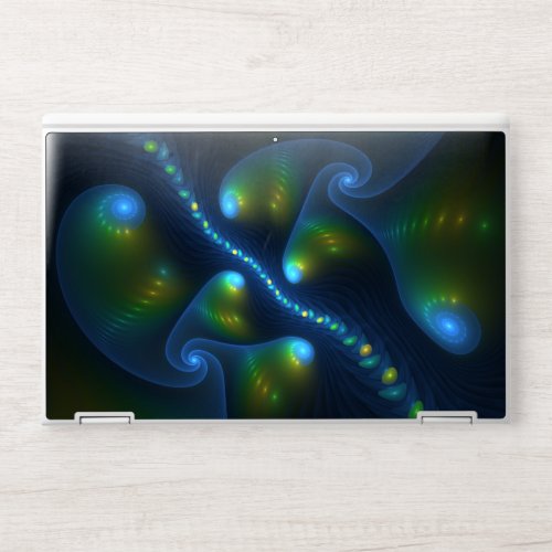 Fantasy Lights Abstract Blue Green Yellow Fractal HP Laptop Skin