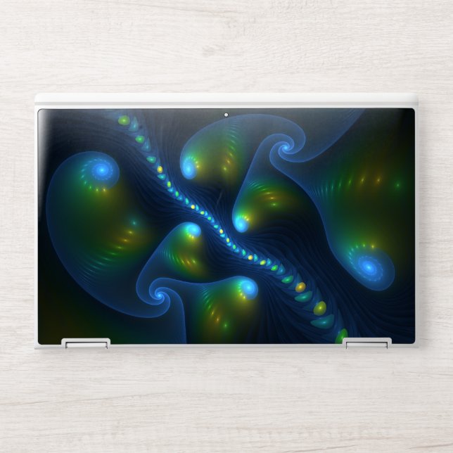 Fantasy Lights Abstract Blue Green Yellow Fractal HP Laptop Skin (Front)