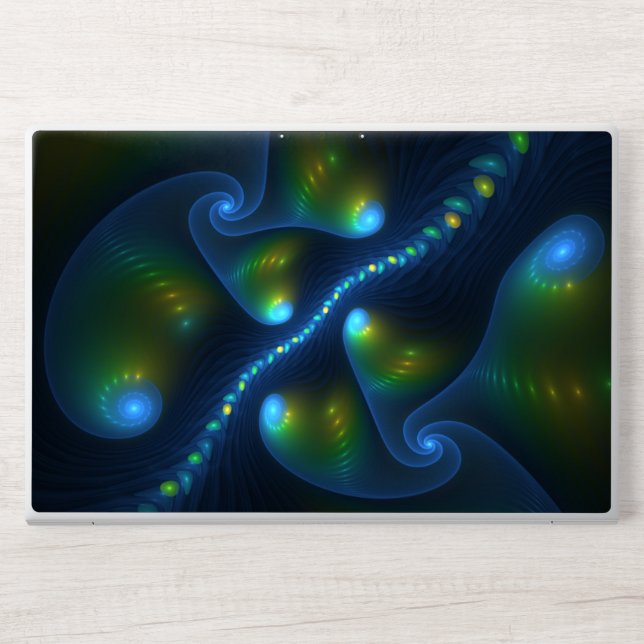 Fantasy Lights Abstract Blue Green Yellow Fractal HP Laptop Skin (Front)