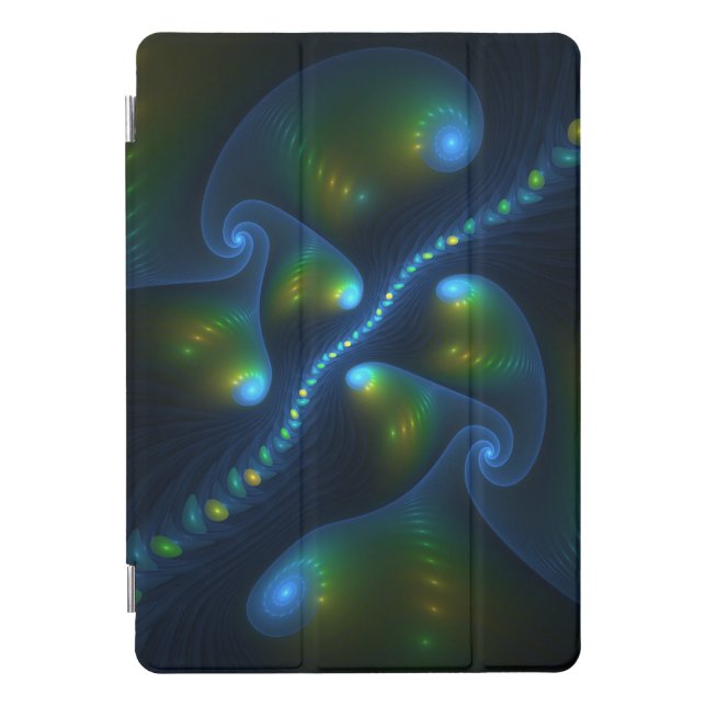 Fantasy Lights Abstract Blue Green Yellow Fractal iPad Pro Cover (Front)