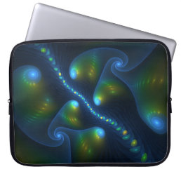 Fantasy Lights Abstract Blue Green Yellow Fractal Laptop Sleeve