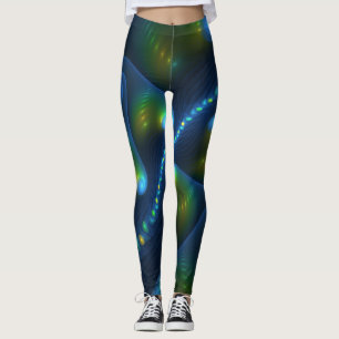 Fantasy Lights Abstract Blue Green Yellow Fractal Leggings