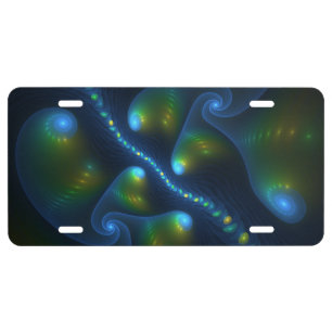 Fantasy Lights Abstract Blue Green Yellow Fractal License Plate