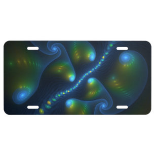 Fantasy Lights Abstract Blue Green Yellow Fractal License Plate