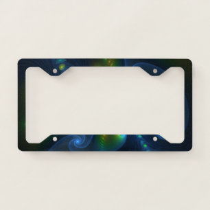 Fantasy Lights Abstract Blue Green Yellow Fractal License Plate Frame