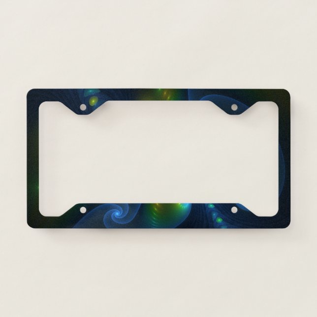 Fantasy Lights Abstract Blue Green Yellow Fractal License Plate Frame (Front)