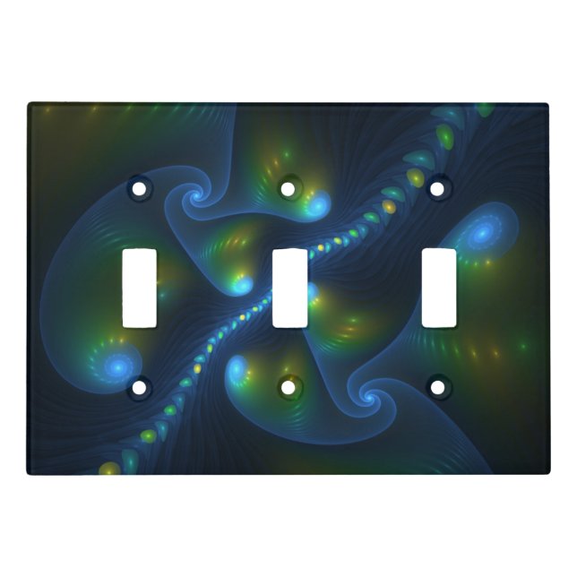 Fantasy Lights Abstract Blue Green Yellow Fractal Light Switch Cover (Front)