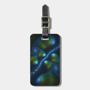 Fantasy Lights Abstract Blue Green Yellow Fractal Luggage Tag