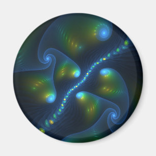 Fantasy Lights Abstract Blue Green Yellow Fractal Magnet