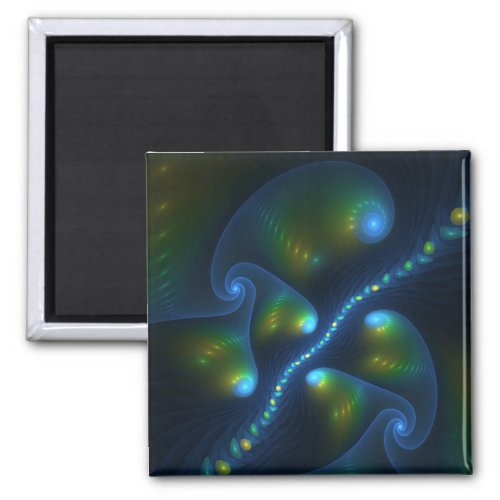 Fantasy Lights Abstract Blue Green Yellow Fractal Magnet