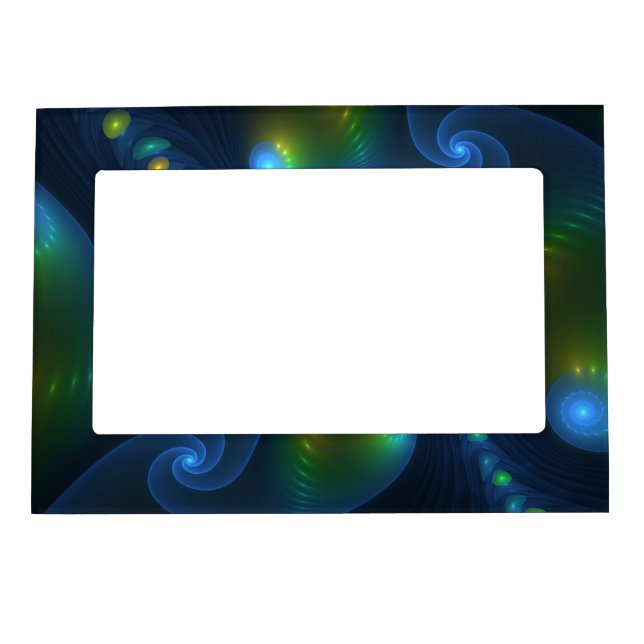 Fantasy Lights Abstract Blue Green Yellow Fractal Magnetic Frame (Front)