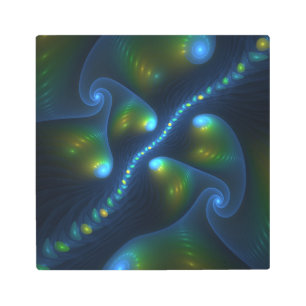 Fantasy Lights Abstract Blue Green Yellow Fractal Metal Print
