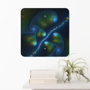 Fantasy Lights Abstract Blue Green Yellow Fractal Metal Sign