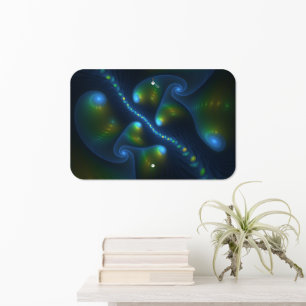 Fantasy Lights Abstract Blue Green Yellow Fractal Metal Sign