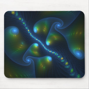 Fantasy Lights Abstract Blue Green Yellow Fractal Mouse Pad