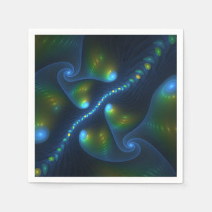 Fantasy Lights Abstract Blue Green Yellow Fractal Napkins