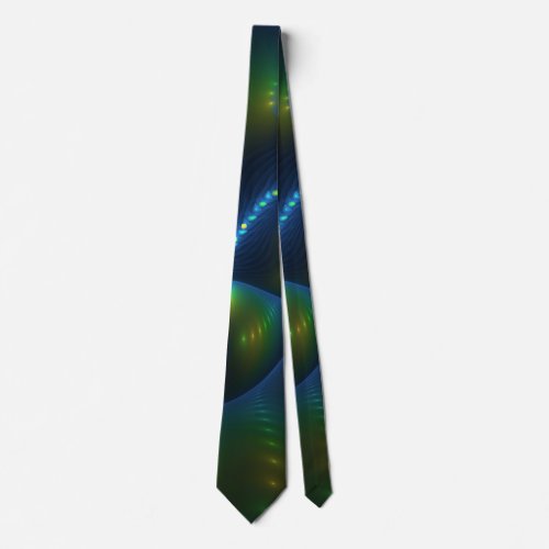 Fantasy Lights Abstract Blue Green Yellow Fractal Neck Tie