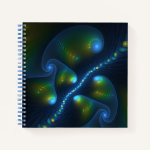 Fantasy Lights Abstract Blue Green Yellow Fractal Notebook