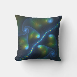 Fantasy Lights Abstract Blue Green Yellow Fractal Outdoor Pillow