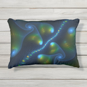 Fantasy Lights Abstract Blue Green Yellow Fractal Outdoor Pillow