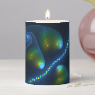 Fantasy Lights Abstract Blue Green Yellow Fractal Pillar Candle