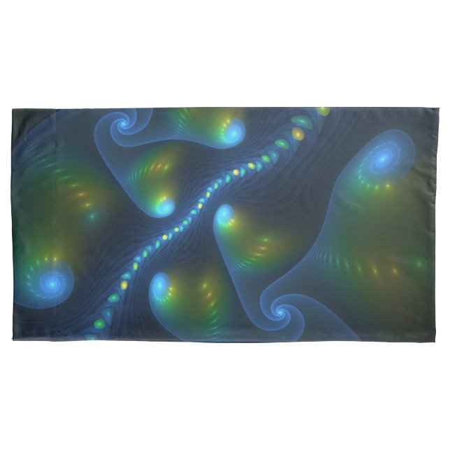 Fantasy Lights Abstract Blue Green Yellow Fractal Pillow Case (Front)