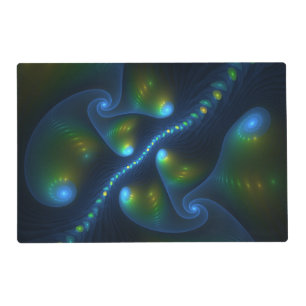 Fantasy Lights Abstract Blue Green Yellow Fractal Placemat