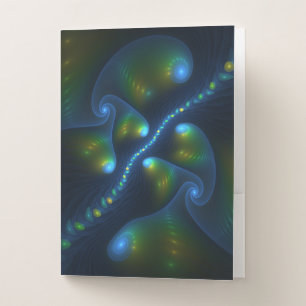 Fantasy Lights Abstract Blue Green Yellow Fractal Pocket Folder