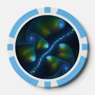 Fantasy Lights Abstract Blue Green Yellow Fractal Poker Chips