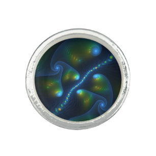 Fantasy Lights Abstract Blue Green Yellow Fractal Ring