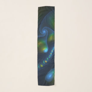 Fantasy Lights Abstract Blue Green Yellow Fractal Scarf