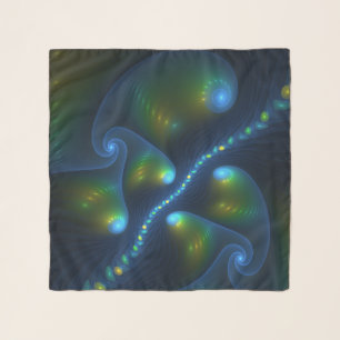Fantasy Lights Abstract Blue Green Yellow Fractal Scarf