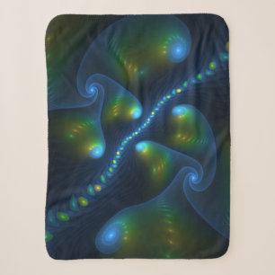 Fantasy Lights Abstract Blue Green Yellow Fractal Sherpa Blanket