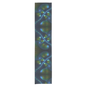 Fantasy Lights Abstract Blue Green Yellow Fractal Short Table Runner