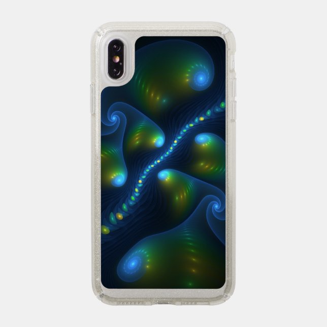 Fantasy Lights Abstract Blue Green Yellow Fractal Speck iPhone XS Max Case (Front (Silver Phone))