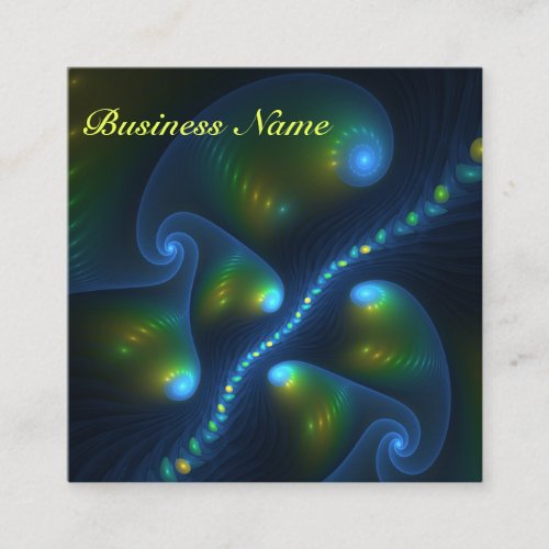 Fantasy Lights Abstract Blue Green Yellow Fractal Square Business Card