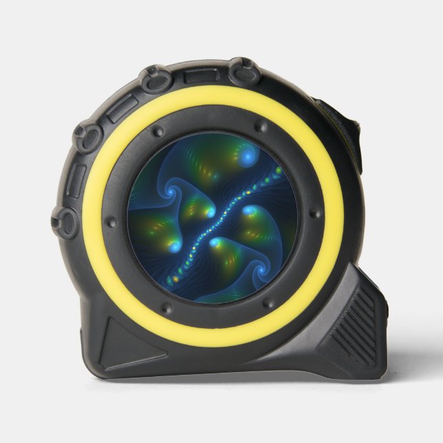 Fantasy Lights Abstract Blue Green Yellow Fractal Tape Measure (Front)