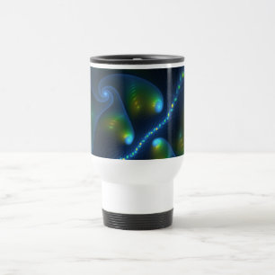 Fantasy Lights Abstract Blue Green Yellow Fractal Travel Mug