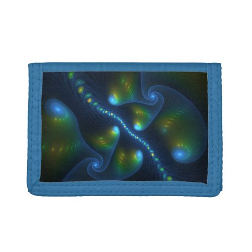 Fantasy Lights Abstract Blue Green Yellow Fractal Trifold Wallet