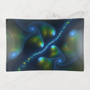 Fantasy Lights Abstract Blue Green Yellow Fractal Trinket Tray