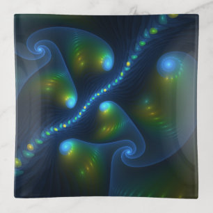 Fantasy Lights Abstract Blue Green Yellow Fractal Trinket Tray