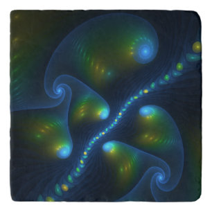 Fantasy Lights Abstract Blue Green Yellow Fractal Trivet