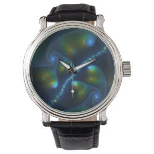 Fantasy Lights Abstract Blue Green Yellow Fractal Watch