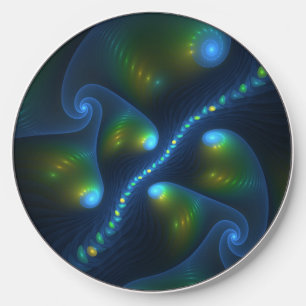Fantasy Lights Abstract Blue Green Yellow Fractal Wireless Charger
