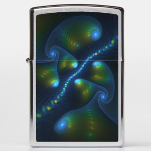Fantasy Lights Abstract Blue Green Yellow Fractal Zippo Lighter
